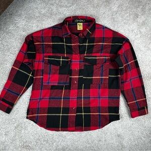 Spoon Jeans Women's Flannel Red Plaid Shirt Button Up Y2K Grunge‎ Size Large